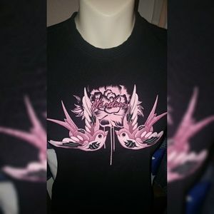 Hardnox • Black Crewneck Tattoo T-Shirt Pink Bird Graphic Printed Rare HTF Small